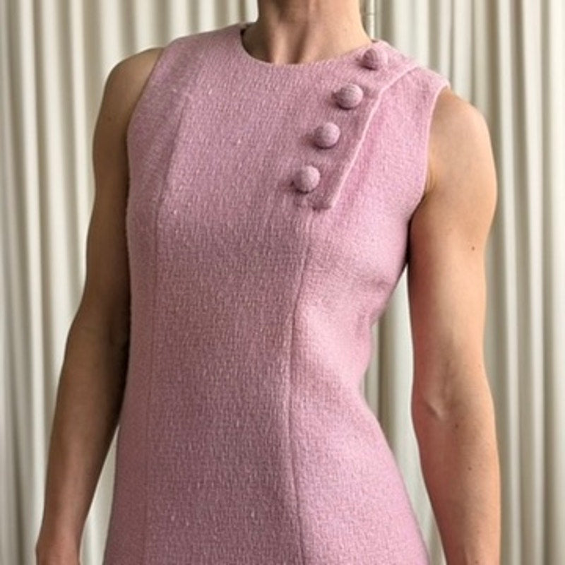 Henri Bendel Pink Knit Shift Dress - Textured Knit, 50s/60s, Fits M