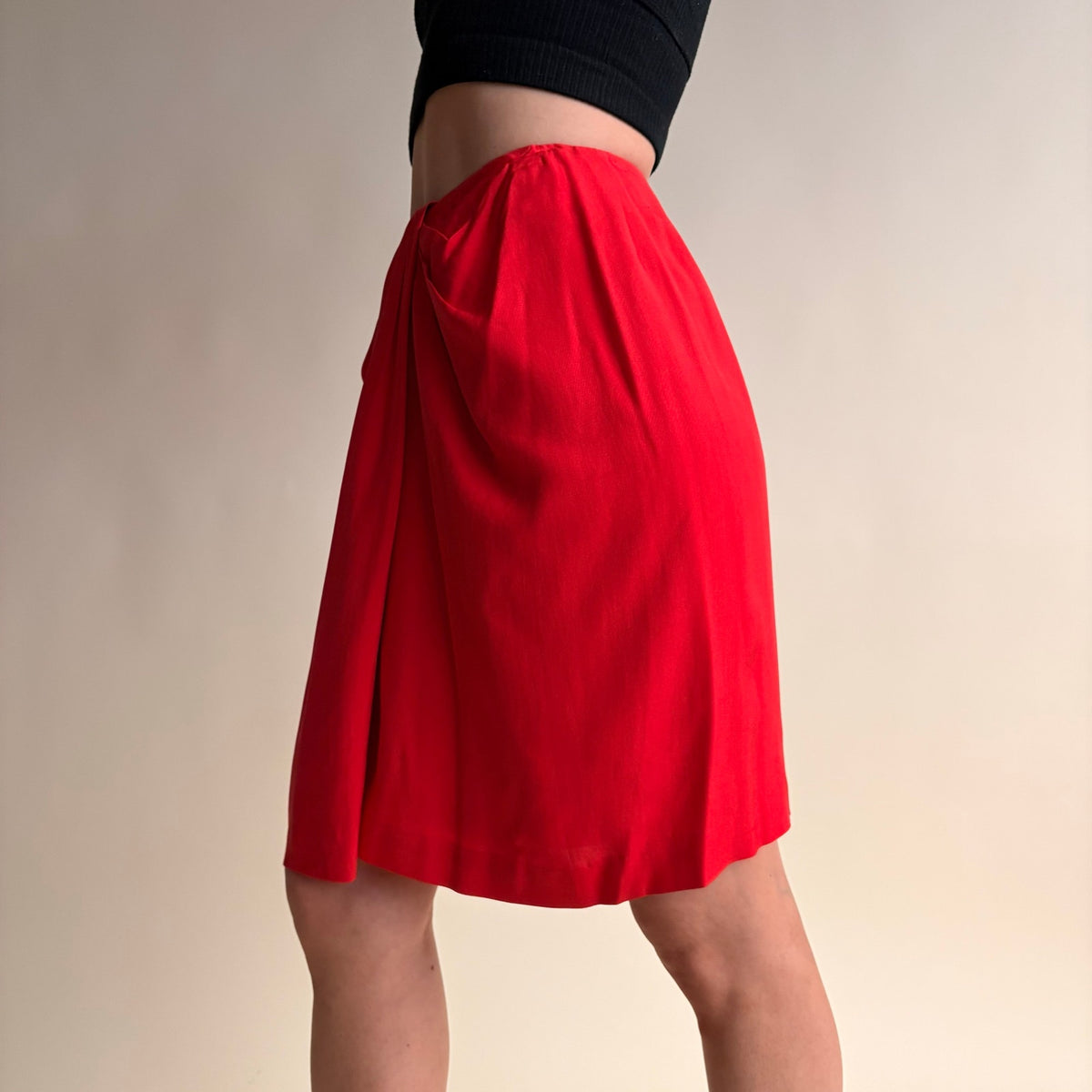 Anne Klein Red Silk Wrap Skirt - Sarong Style, Velcro Closure, Size 4