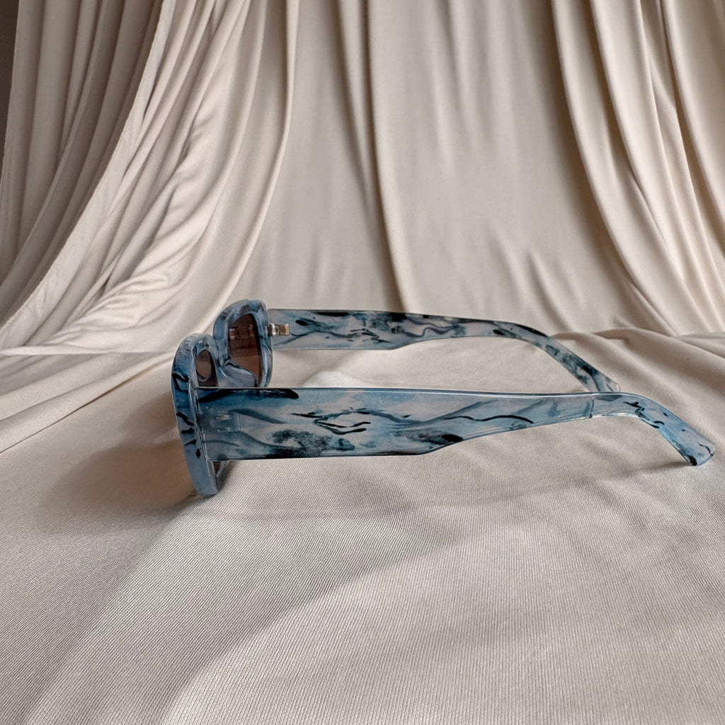 Blue Marbled Acetate Rectangular Sunglasses - Brown Lenses