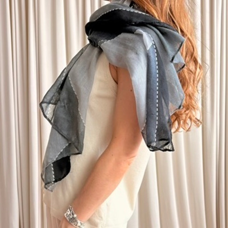 Grey & Black Abstract Scarf - Oversized Rectangle, 32"x68"