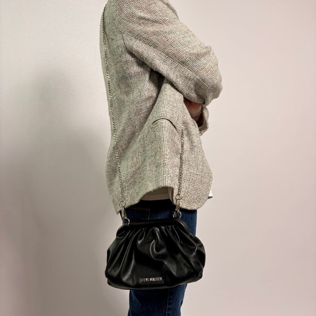 Steve Madden Bnikki Bag - Black Vegan Leather with Silver Chain