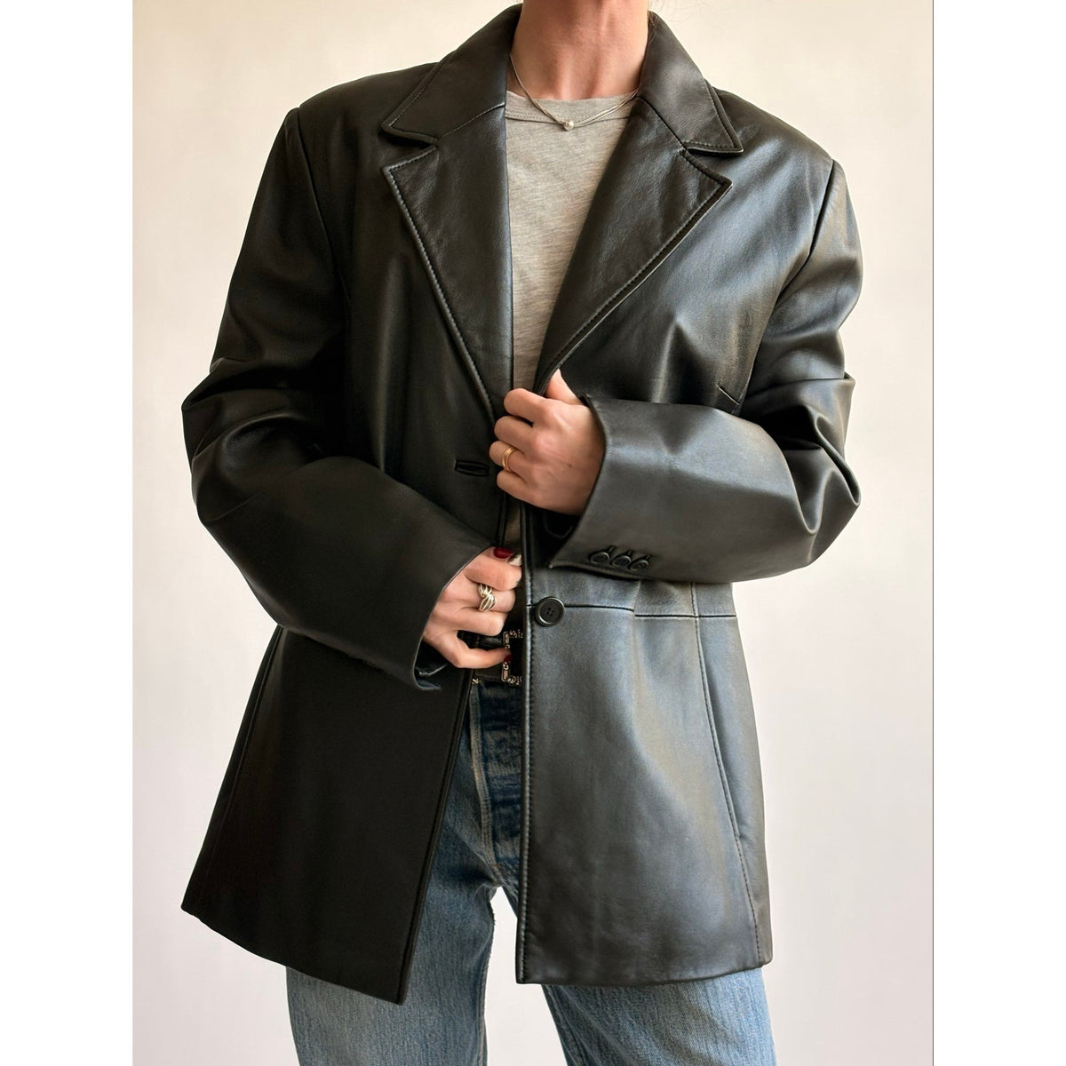 Vintage Valerie Stephan Separates Black Leather Jacket - Size XL