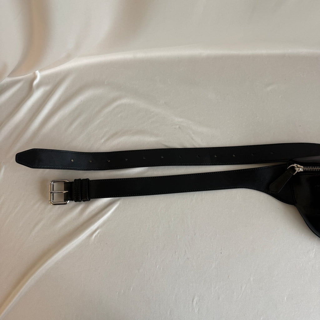Fendi Roma Logo Black Leather Belt Bag - 3D Embossed Logo
