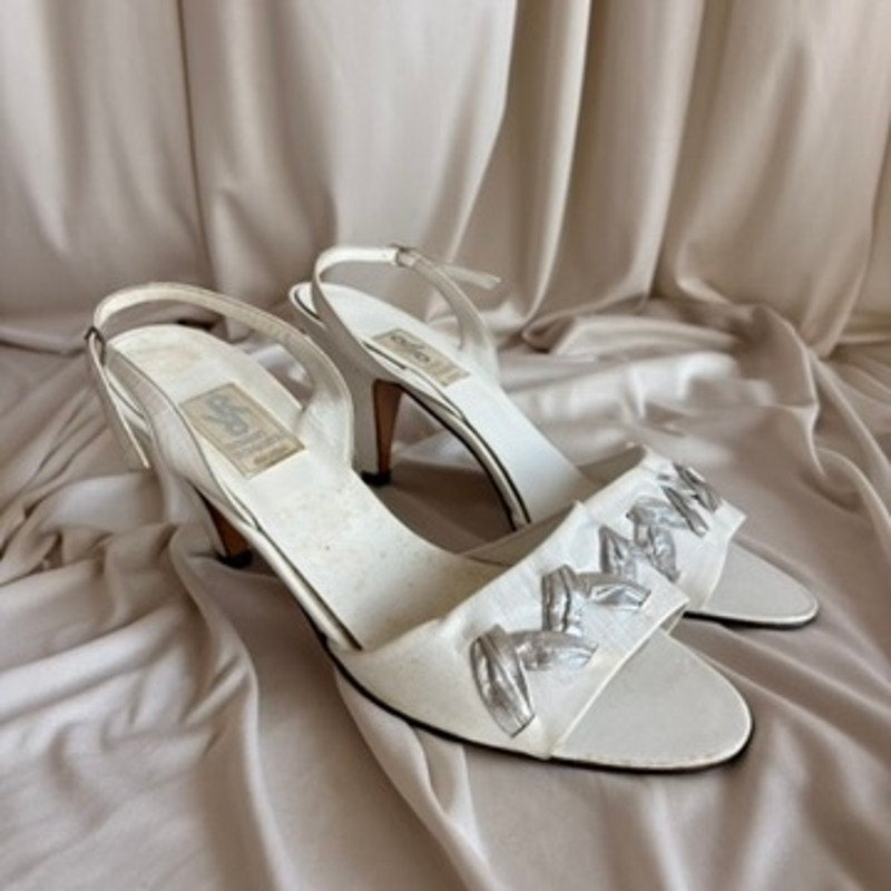 Ramono Romagnoli Bologna White Leather Sandals -  Kitten Heel, Made in Italy, US 9