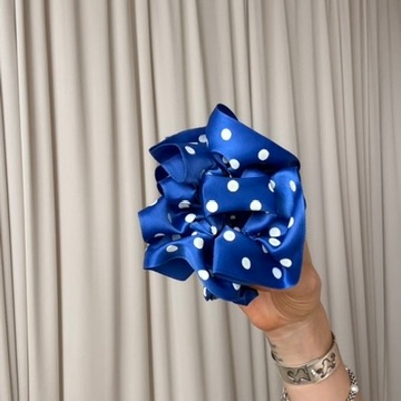 Blue & White Polka Dot Ribbon Claw Clip - Retro, 4"