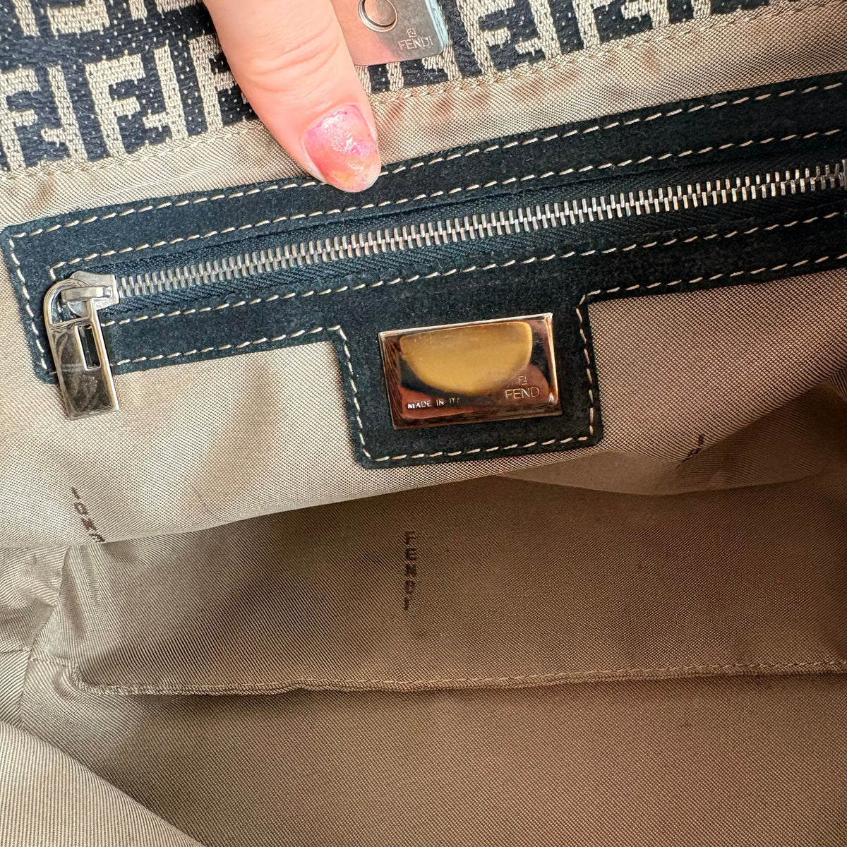Vintage Fendi Zucchino Roll Tote - Black & Tan Textured Canvas