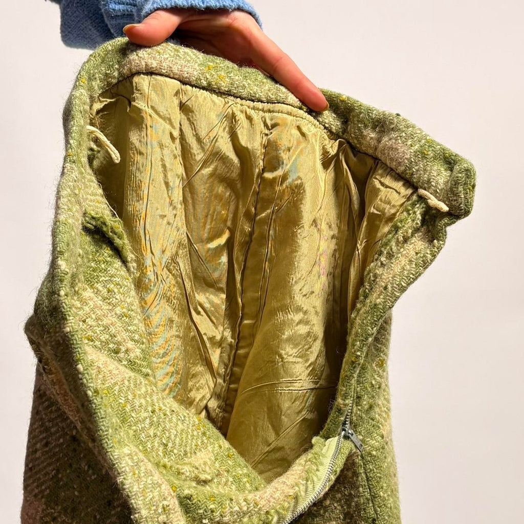 Vintage Handmade Plaid Skirt - Green & Cream (Fits XS)