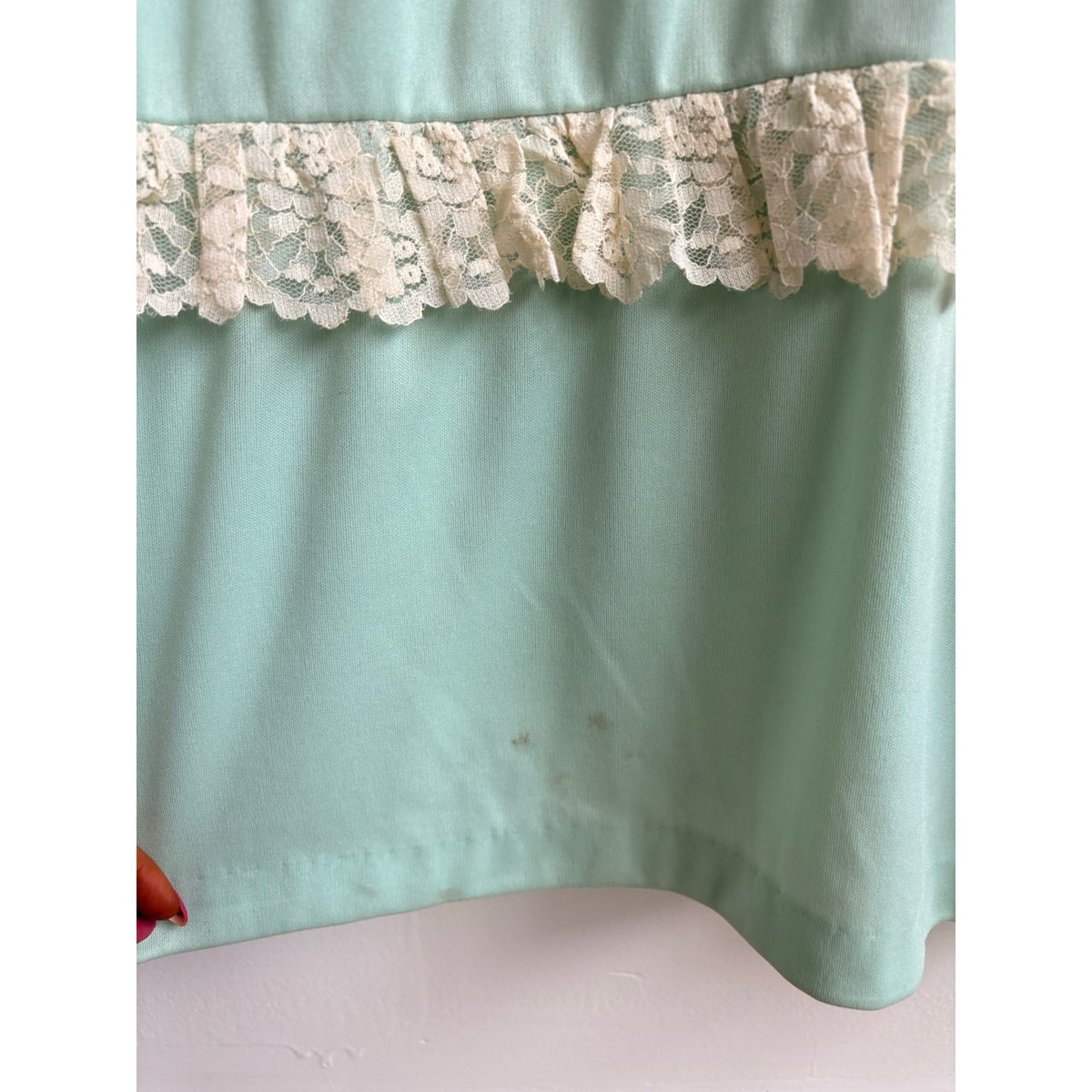JCPenney Vintage 70s Mint Green Prairie Dress - Lace Trim