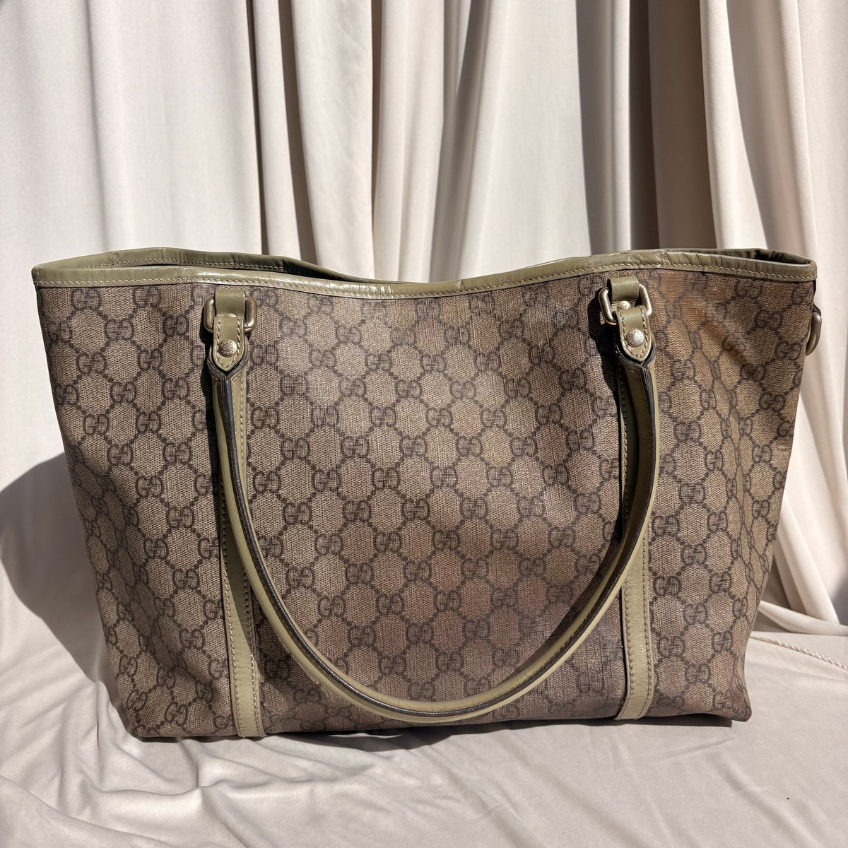Gucci GG Supreme Olive Green Trim Joy Tote Bag