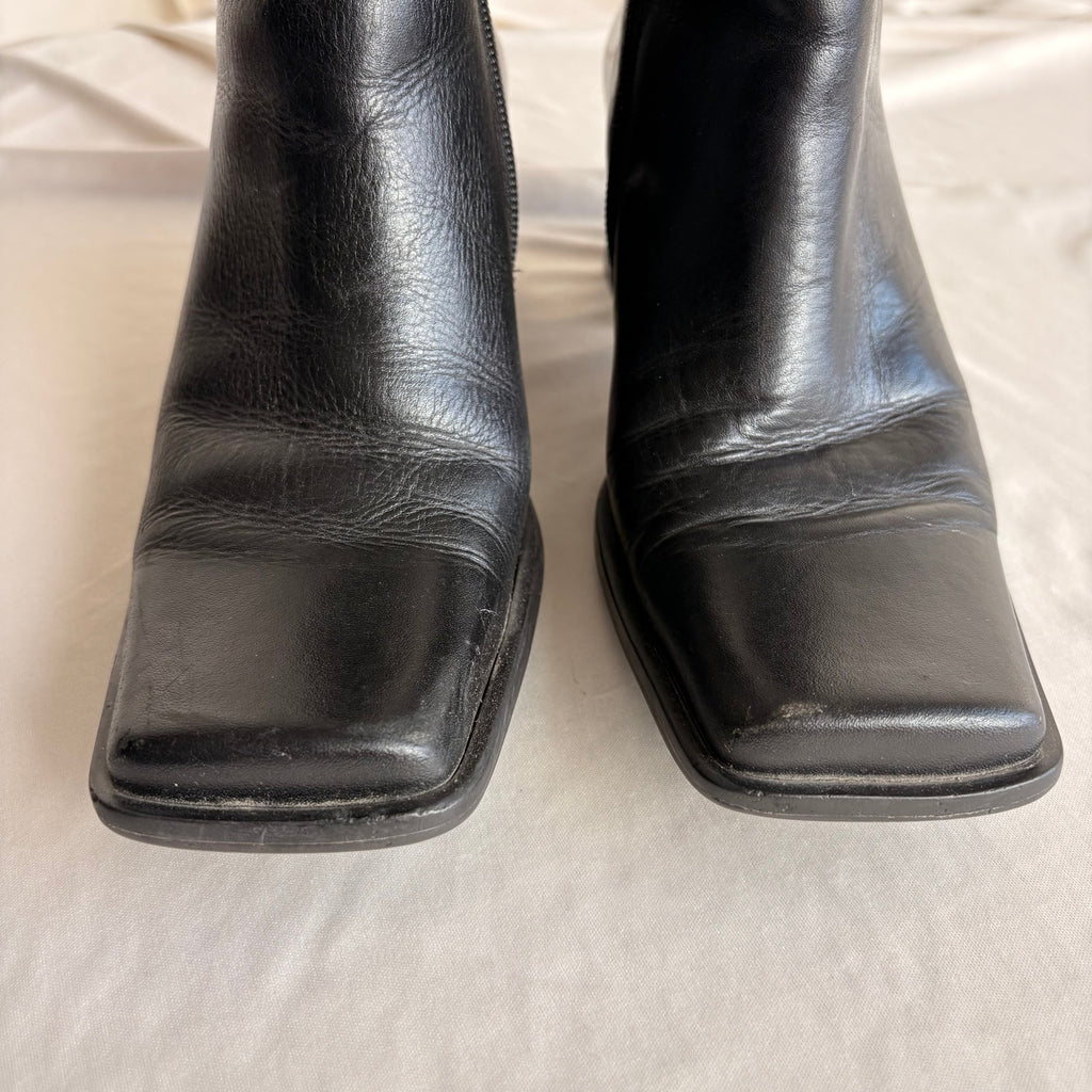 Vintage 90s Bruno Valenti Black Leather Square-Toe Ankle Boots - 7.5