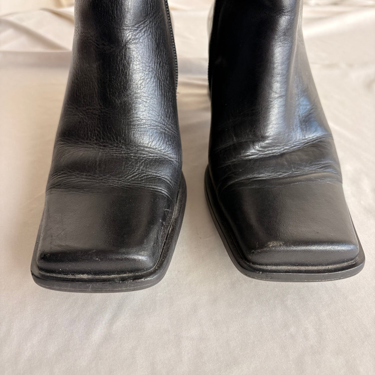 Vintage 90s Bruno Valenti Black Leather Square-Toe Ankle Boots - 7.5