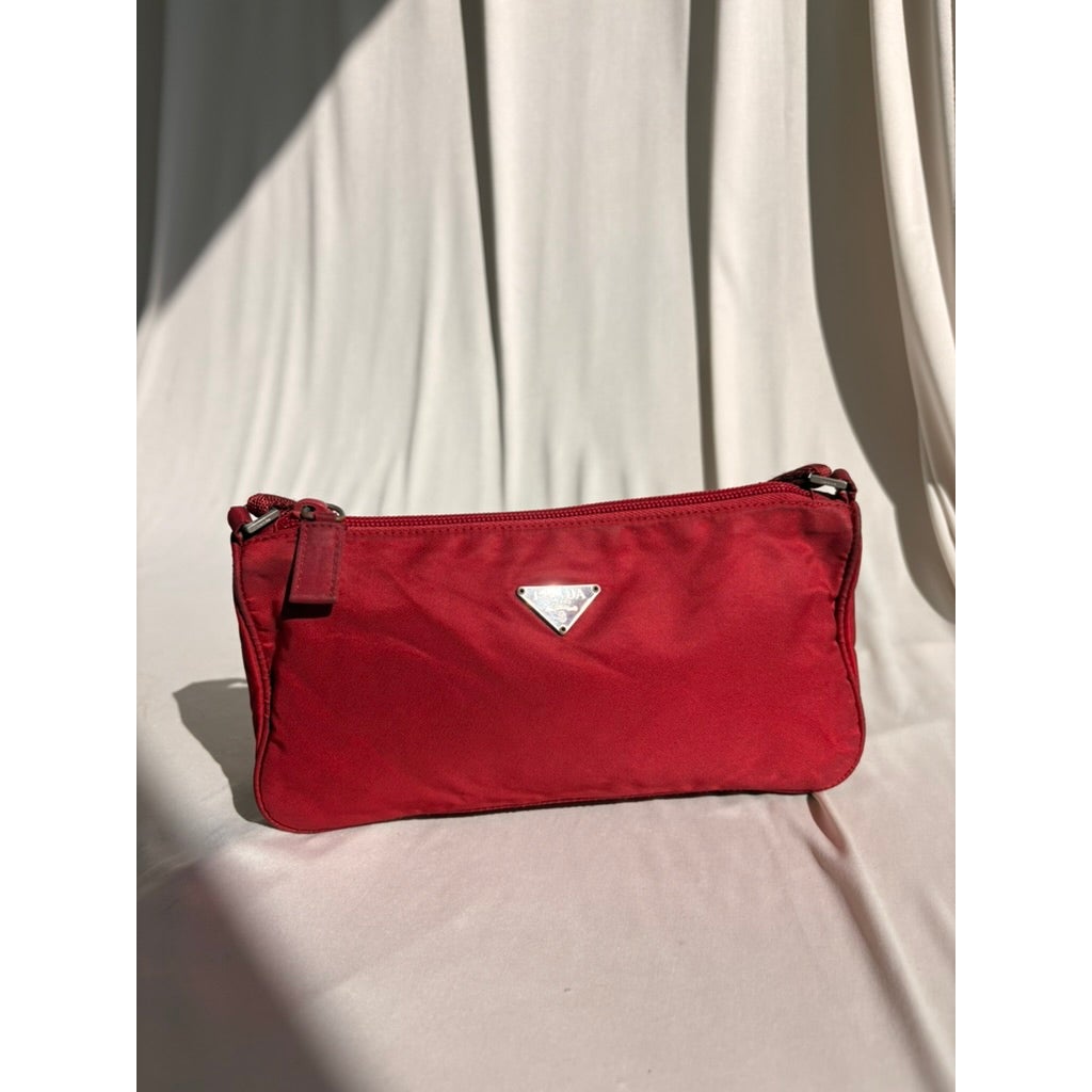 Vintage Prada Red Tessuto Nylon Pochette Bag