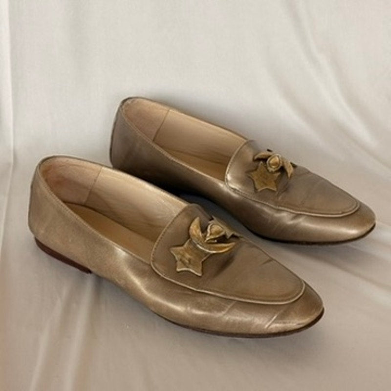 John David Metallic Gold Loafers - Moon & Star Hardware, Size 7.5, Italy
