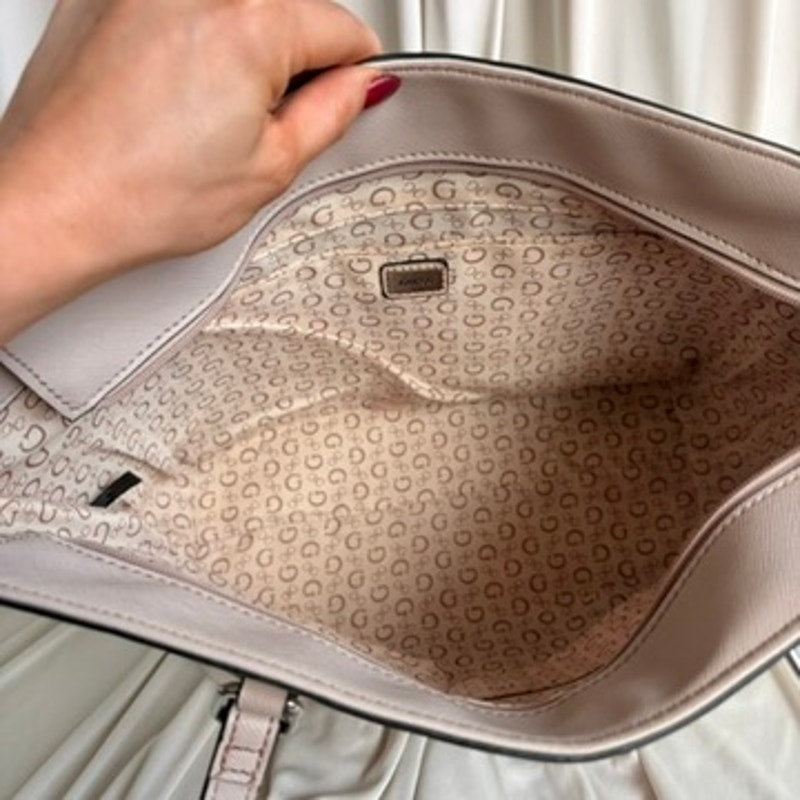 Guess Light Pink Tote - Textured Faux Leather, Embossed Logo, Y2K Vintage