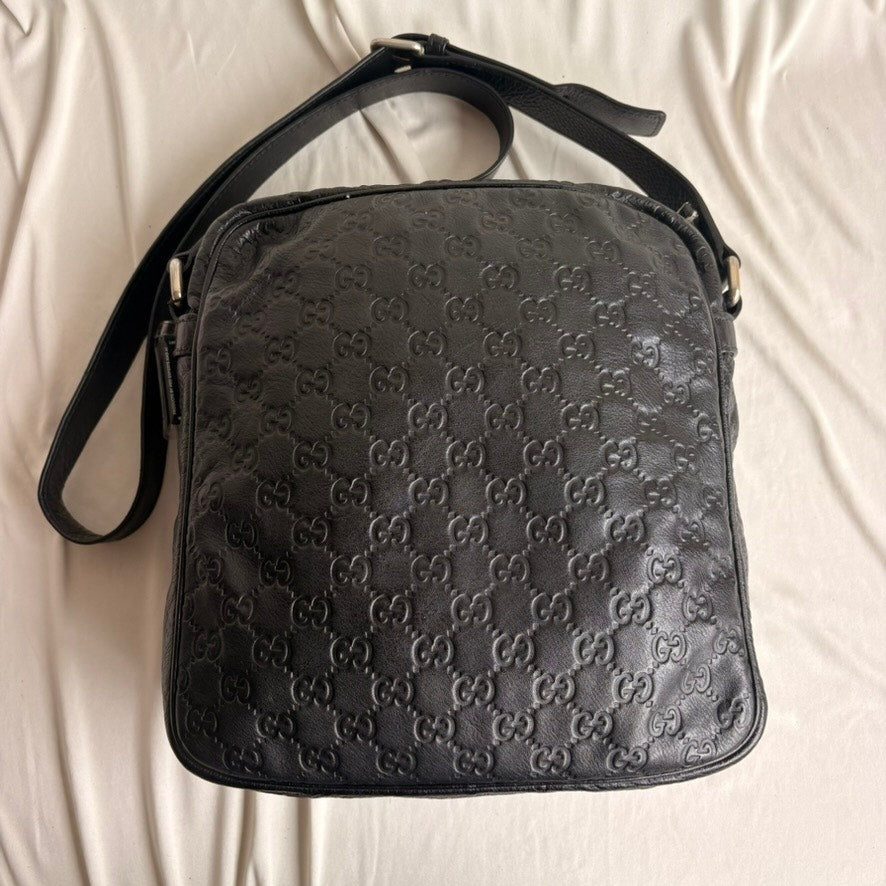 Gucci Crossbody Messenger Bag - Guccissima Leather, Black, Silver Hardware