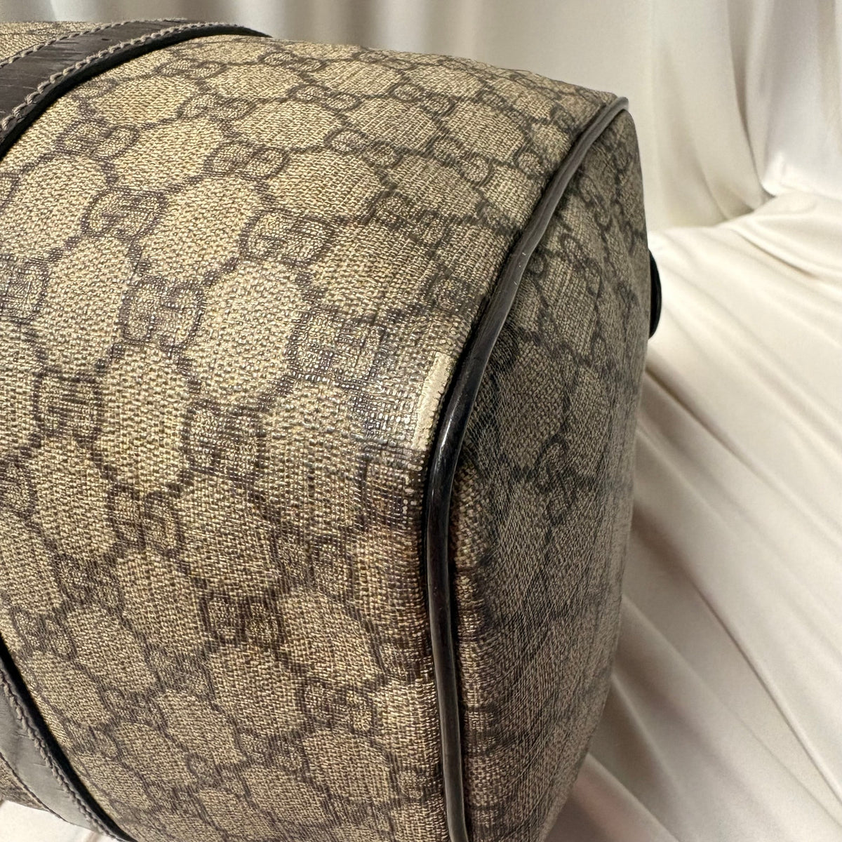 Gucci Joy Boston Bag - GG Supreme Coated Canvas, Dark Brown Patent Leather Trim