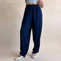 White on White Navy Wide Leg Pants - Small