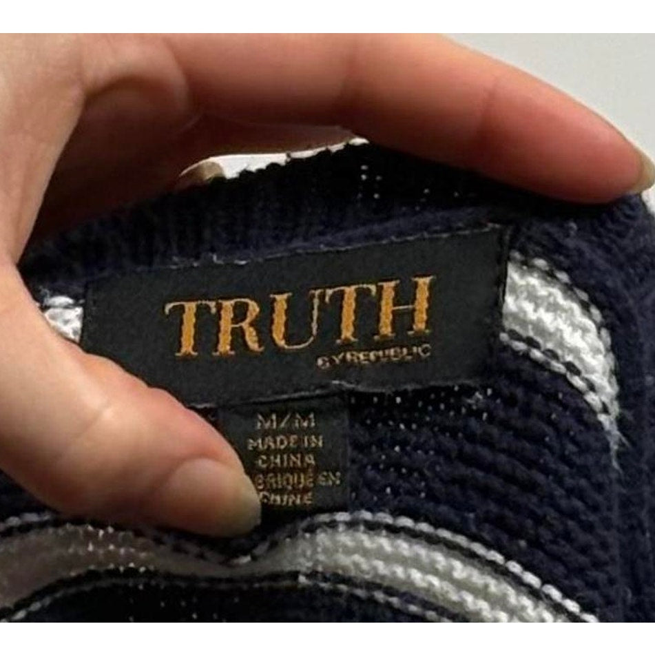 Navy & White Striped Cotton Sweater  | Truth | M