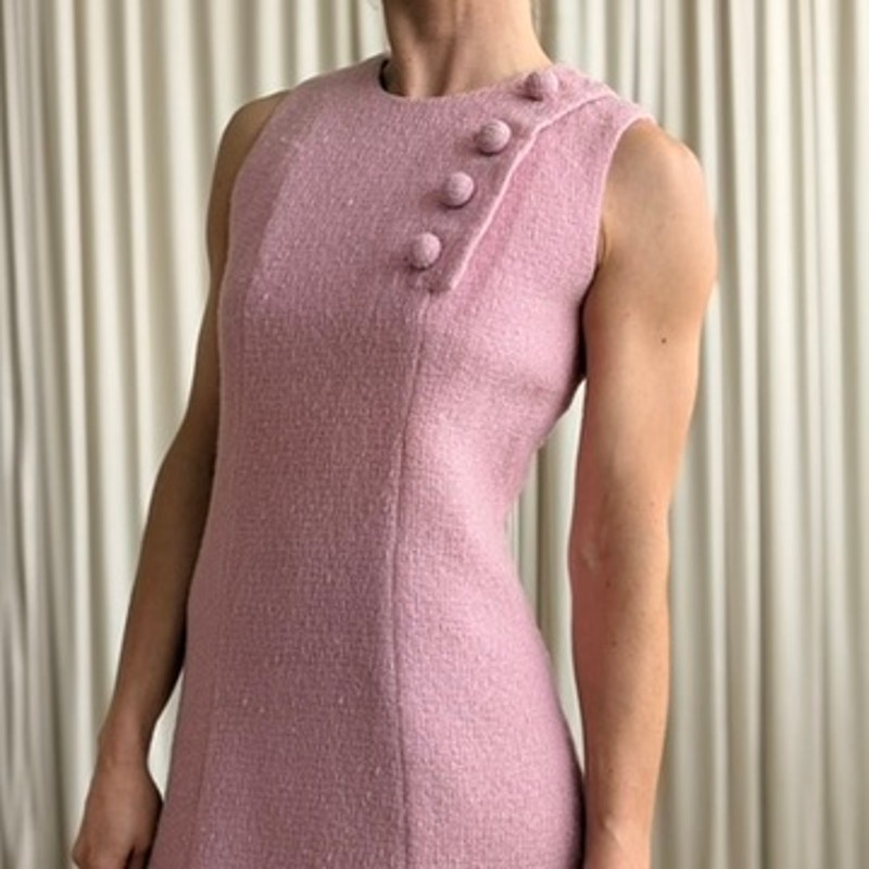 Henri Bendel Pink Knit Shift Dress - Textured Knit, 50s/60s, Fits M