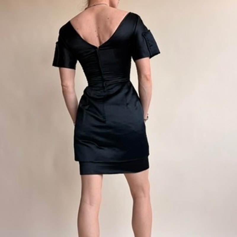 Raffaele 1950s Style Black Cocktail Dress - Fitted Waist, Boat Neck, Custom Made, Fits Modern 0