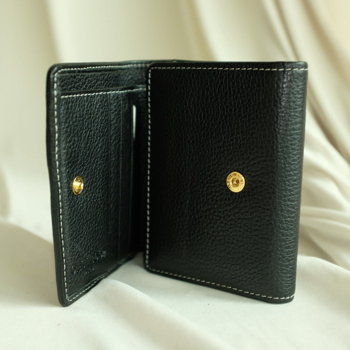 Christian Dior Leather Trifold Wallet - Black, Gold Hardware