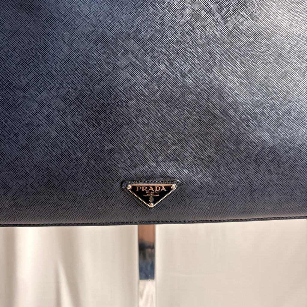 Prada Saffiano Leather Briefcase Bag - Dark Navy Blue