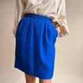 Cobalt Blue Quilted Silk Skirt - Vertical Stitching, 80s Vintage, Size 4