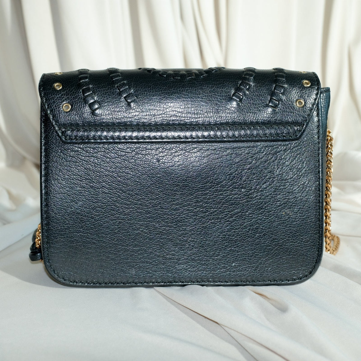 Furla Metropolis Perforated Black Leather Bag - Weave Detail, Gold Hardware