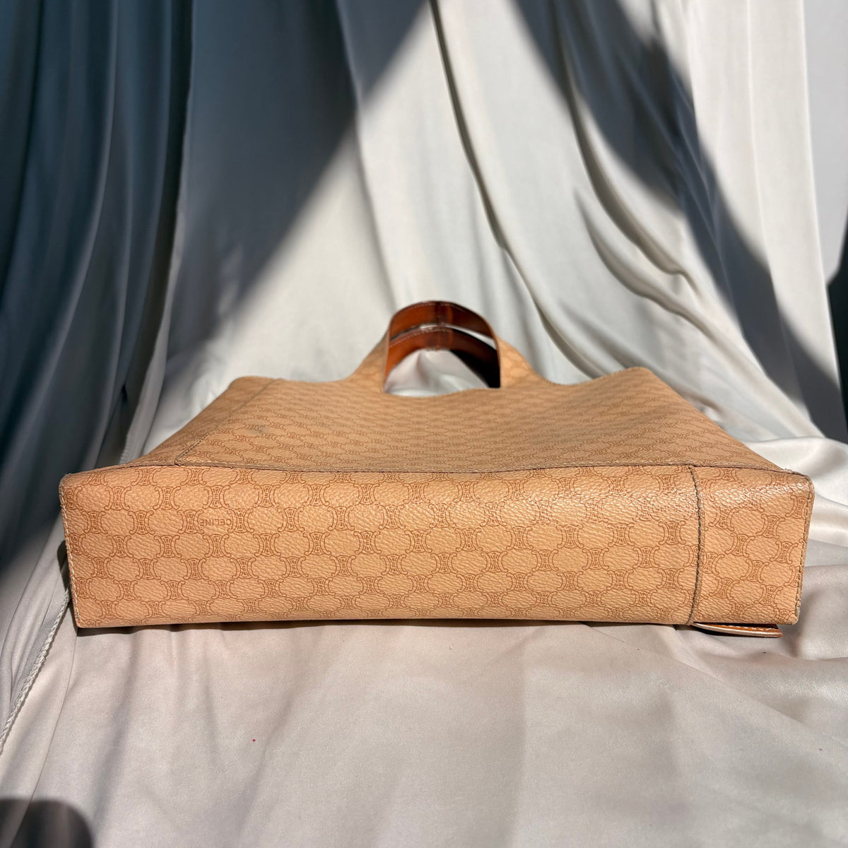 Vintage 90s Celine Triomphe Canvas Tote Bag - Tan Leather Trim