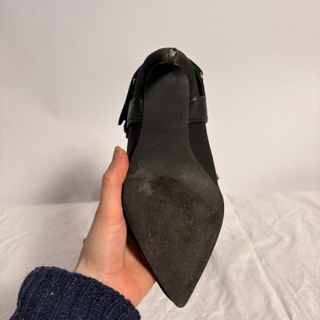 Black Ribbon Sock Boots - Size 8