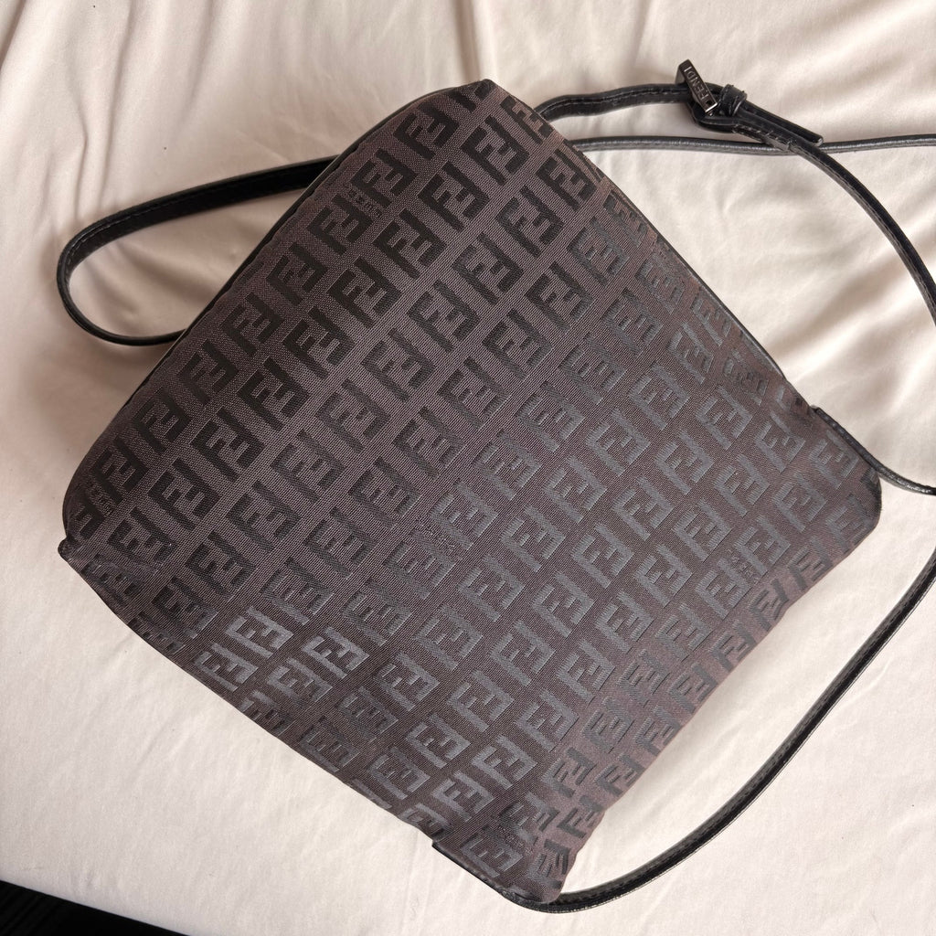 Vintage Fendi Zucchino Black & Brown Mama Baguette Bag