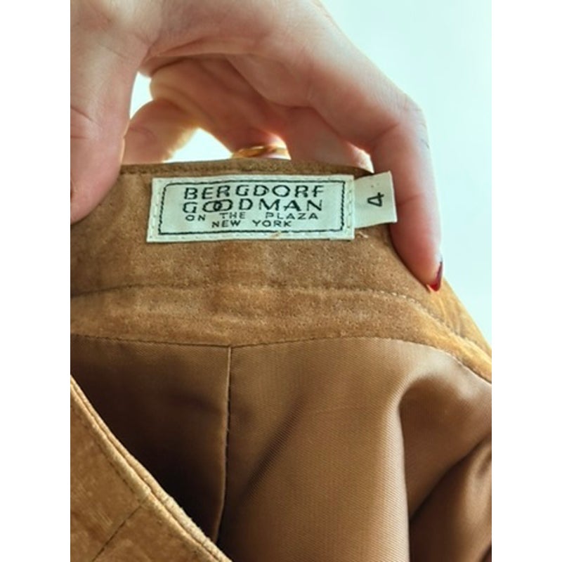 Vintage Bergdorf Goodman Light Brown Suede A-Line Maxi Skirt