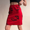 James Berry for Bergdorf Goodman Red Mini Skirt - Hand-Screened Black Diamonds, 80s, Size Small