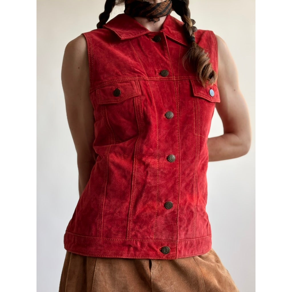 Brandon Thomas Red Suede Western Trucker Vest
