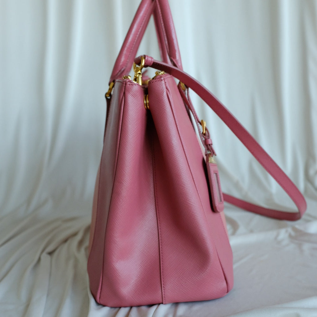 Authentic Prada Galleria Tote Saffiano Lux Leather Bi-Color Pink Double-Zip COA