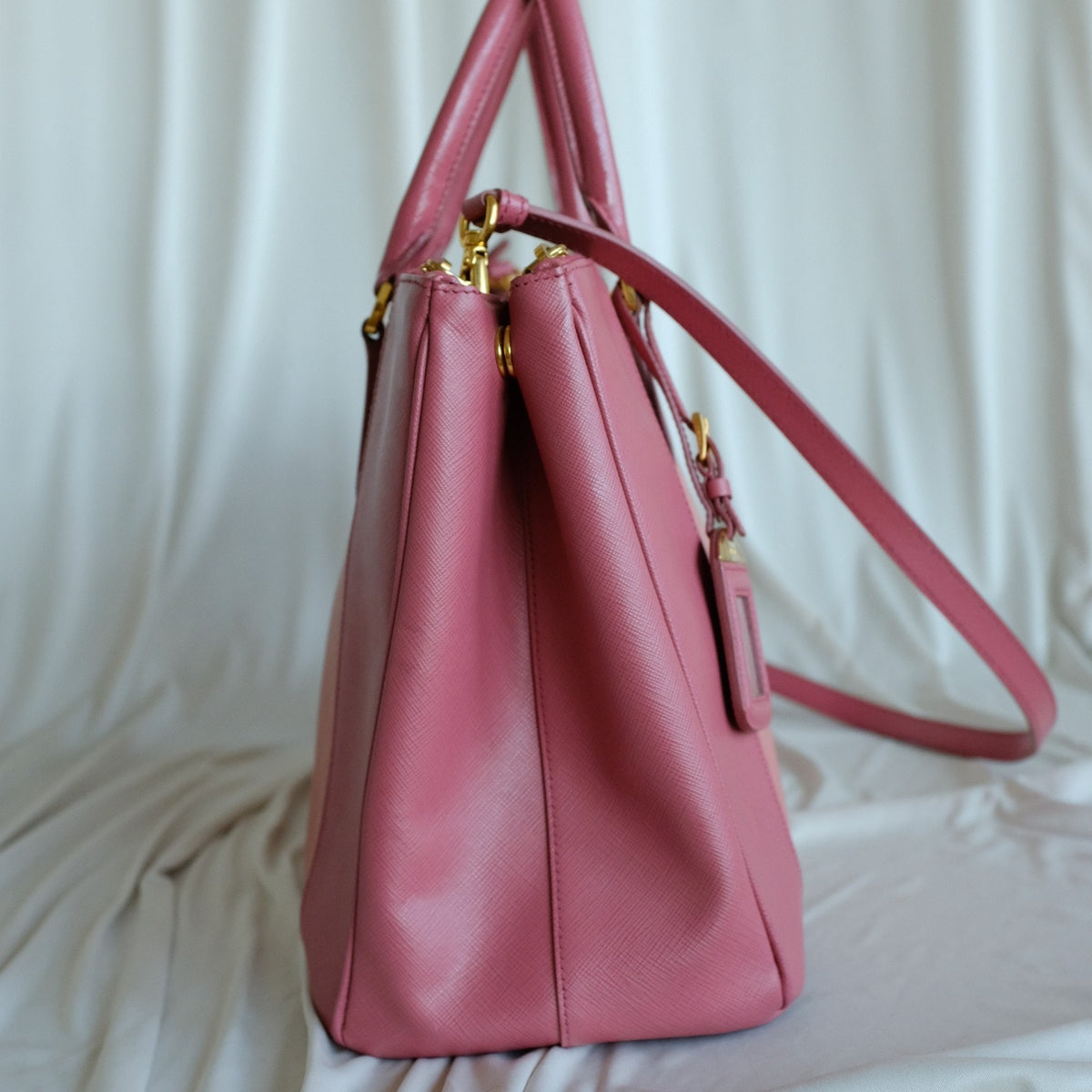 Authentic Prada Galleria Tote Saffiano Lux Leather Bi-Color Pink Double-Zip COA