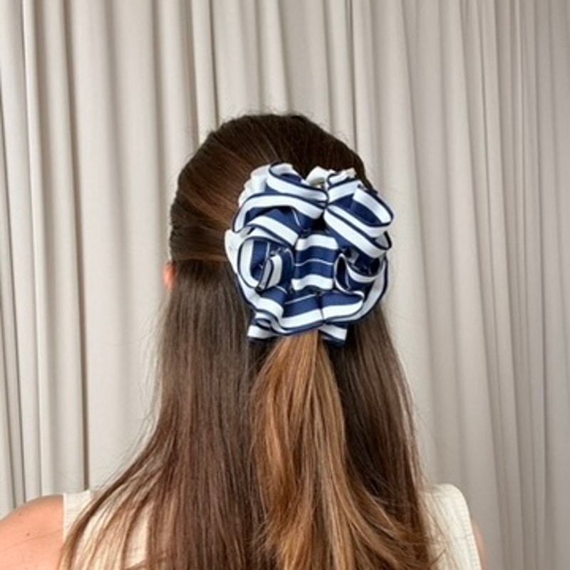Blue & White Nautical Ribbon Hair Clip - Retro, 4"