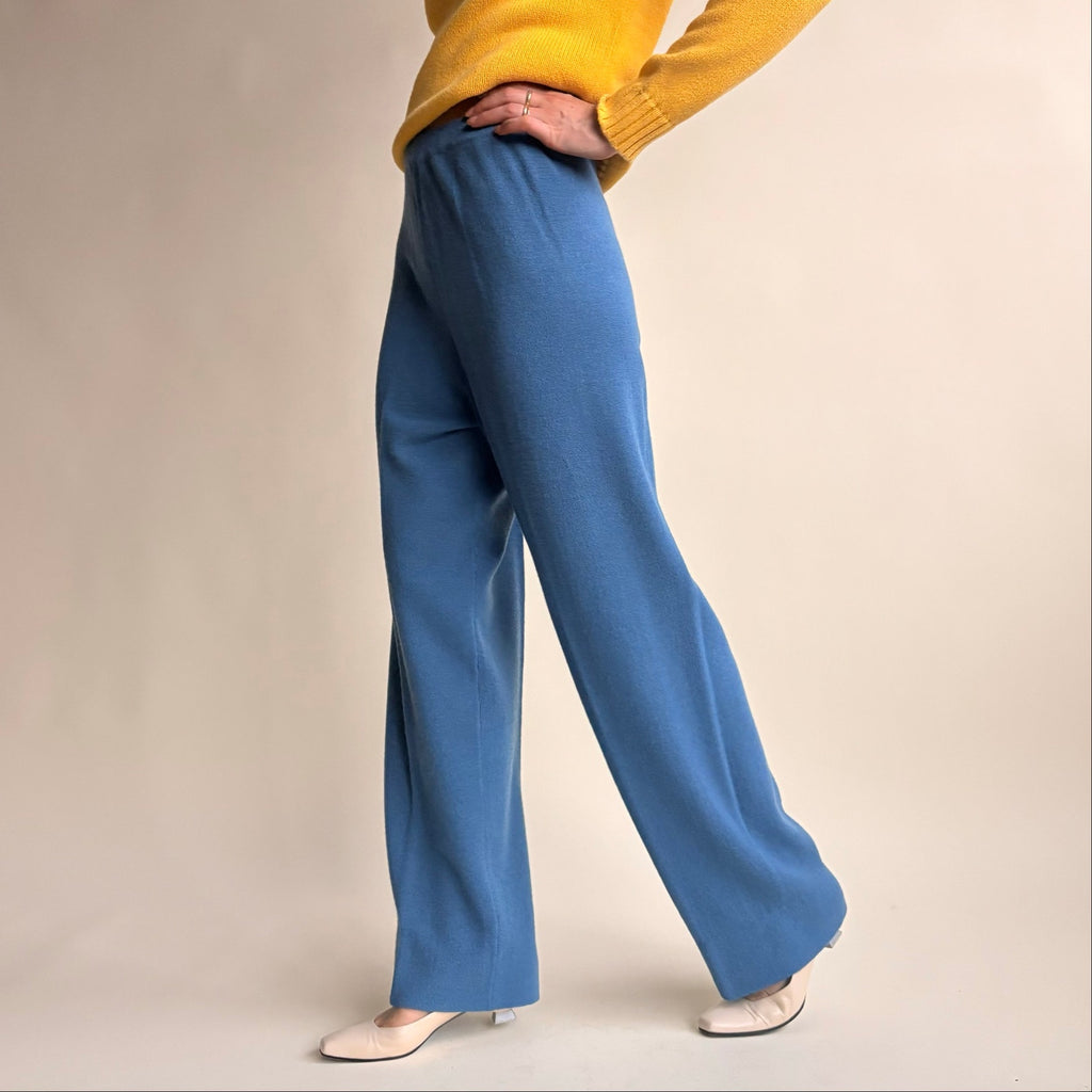 Jones Studio Dusty Blue Knit Wide Leg Pants - Soft Wool, Size Small