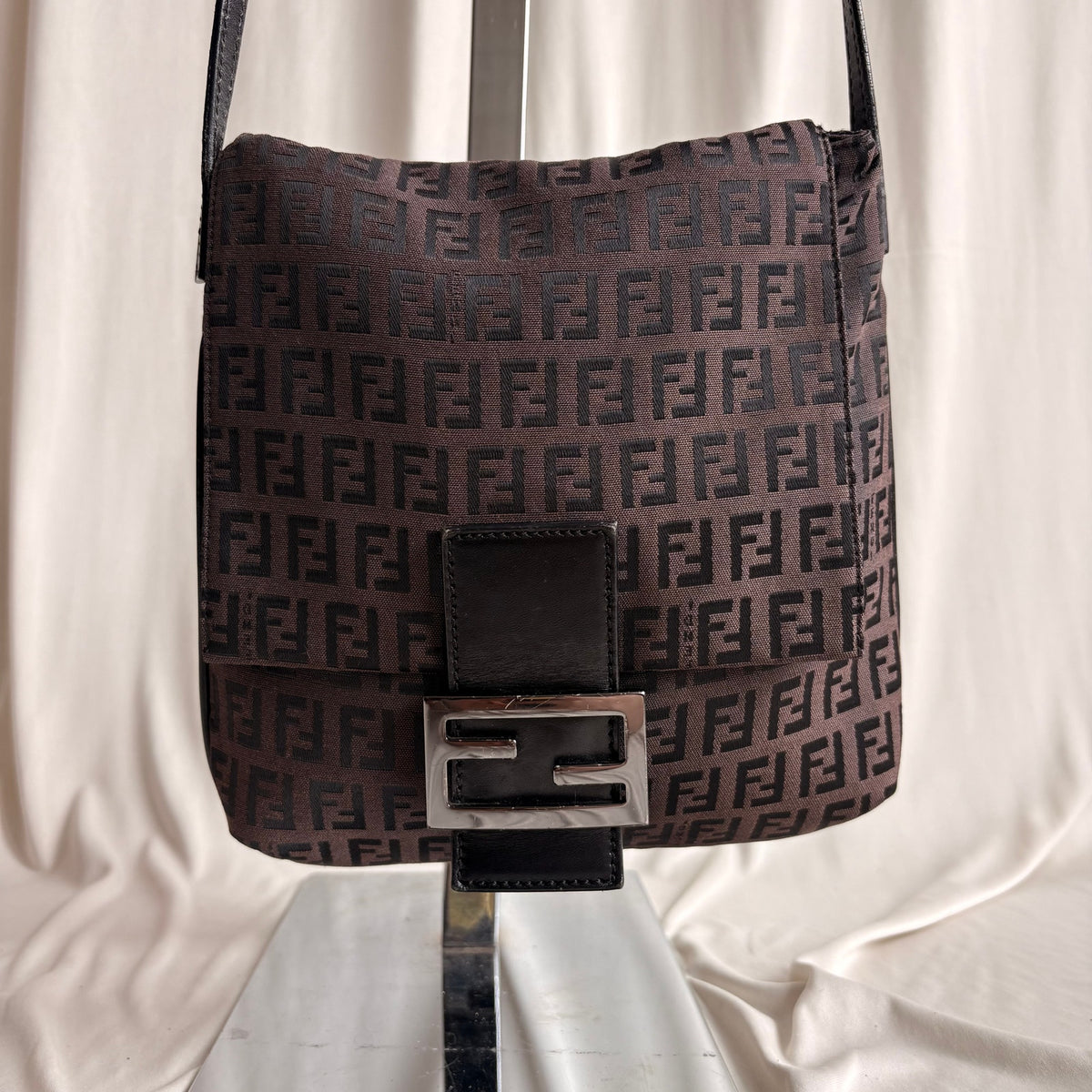Vintage Fendi Zucchino Black & Brown Mama Baguette Bag
