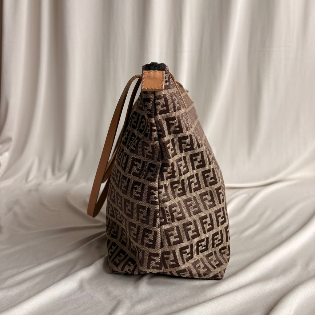 Vintage Fendi Brown and Tan Zucchino Canvas Tote - Early 2000s