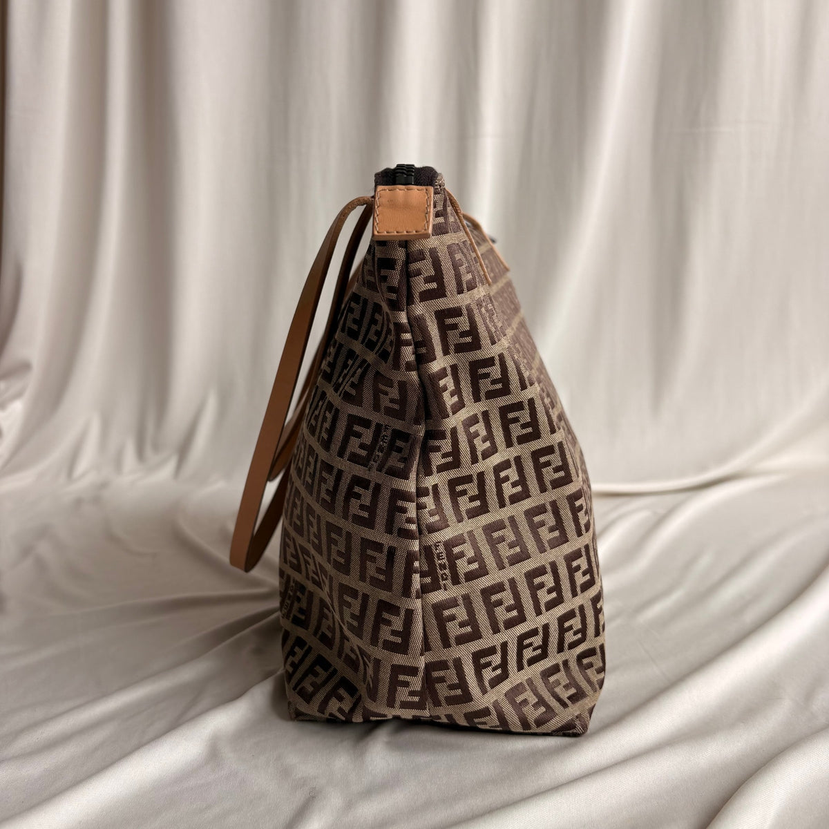 Vintage Fendi Brown and Tan Zucchino Canvas Tote - Early 2000s