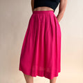 Hot Pink Pleated Midi Skirt - 50s/60s Vintage, Breezy Cotton Blend, Size 4