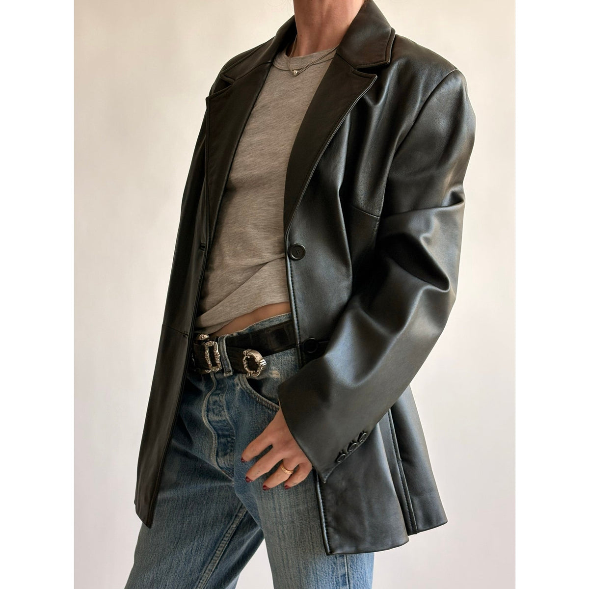 Vintage Valerie Stephan Separates Black Leather Jacket - Size XL