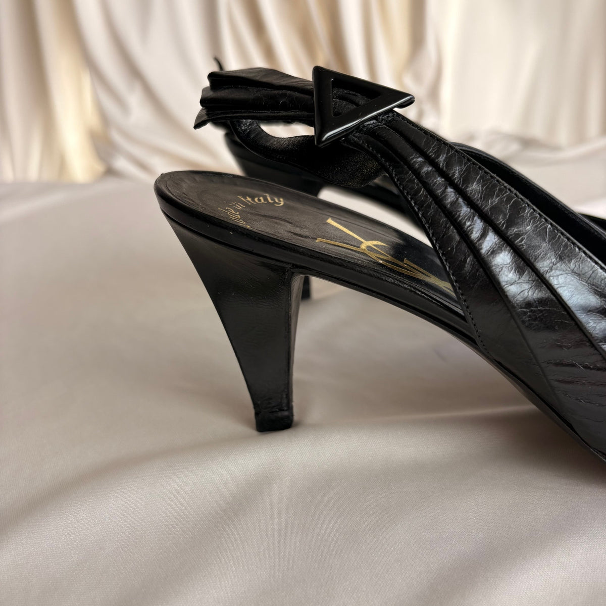 Vintage 80s YSL Black Leather Slingback Heels -  7.5 (fits like a 7)