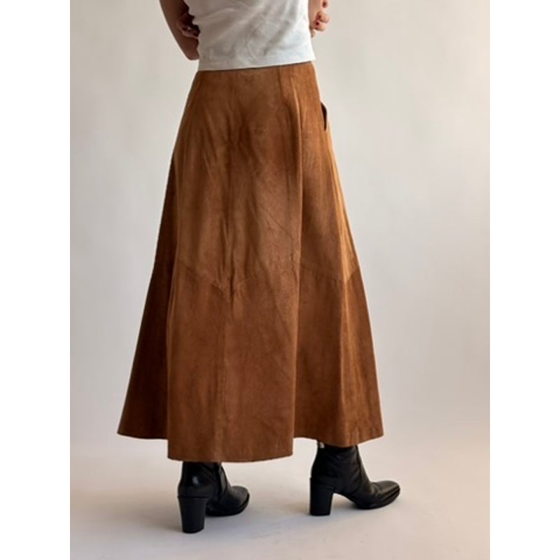 Vintage Bergdorf Goodman Light Brown Suede A-Line Maxi Skirt