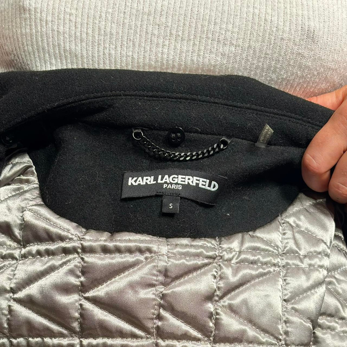 Karl Lagerfeld Black Wool Moto Coat - Small