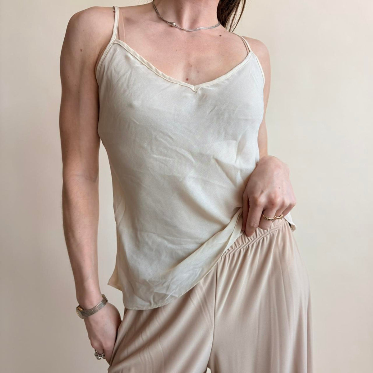 Ralph Lauren Sheer Cream Spaghetti Strap Top - Size Small