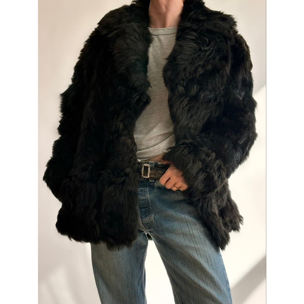 Vintage 1970s Black Lamb Fur Coat