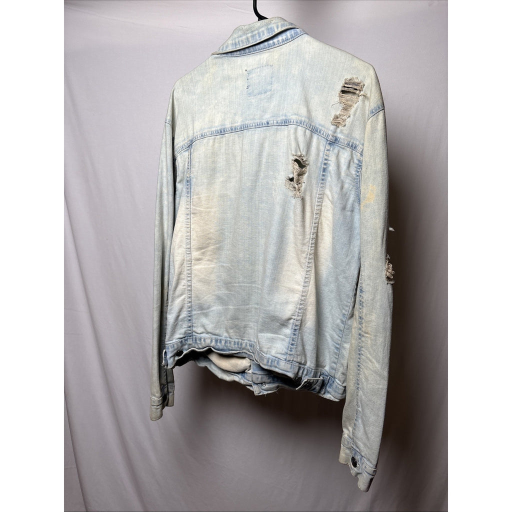 Krisp NYC Men’s Light Wash Distressed Denim Jacket | Size M