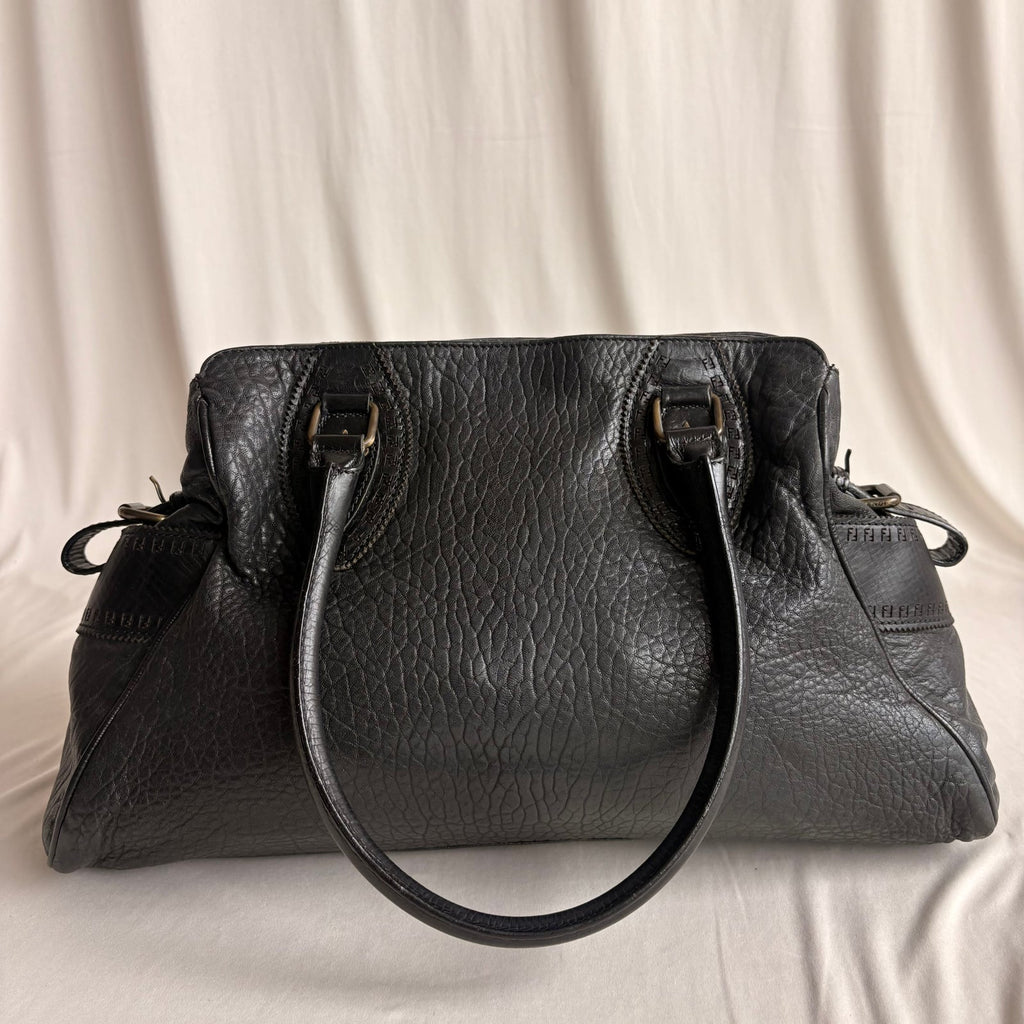 Fendi Black "Etnico Du Jour" Pebbled Calf Leather Handbag